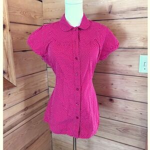 Vintage Lucy Love Blouse Womens Medium Red Polka Dot Y2K‎ Retro Pinup Cap Sleeve